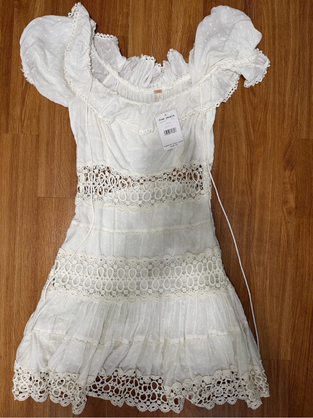 Free People White Crochet Lace Mini Dress